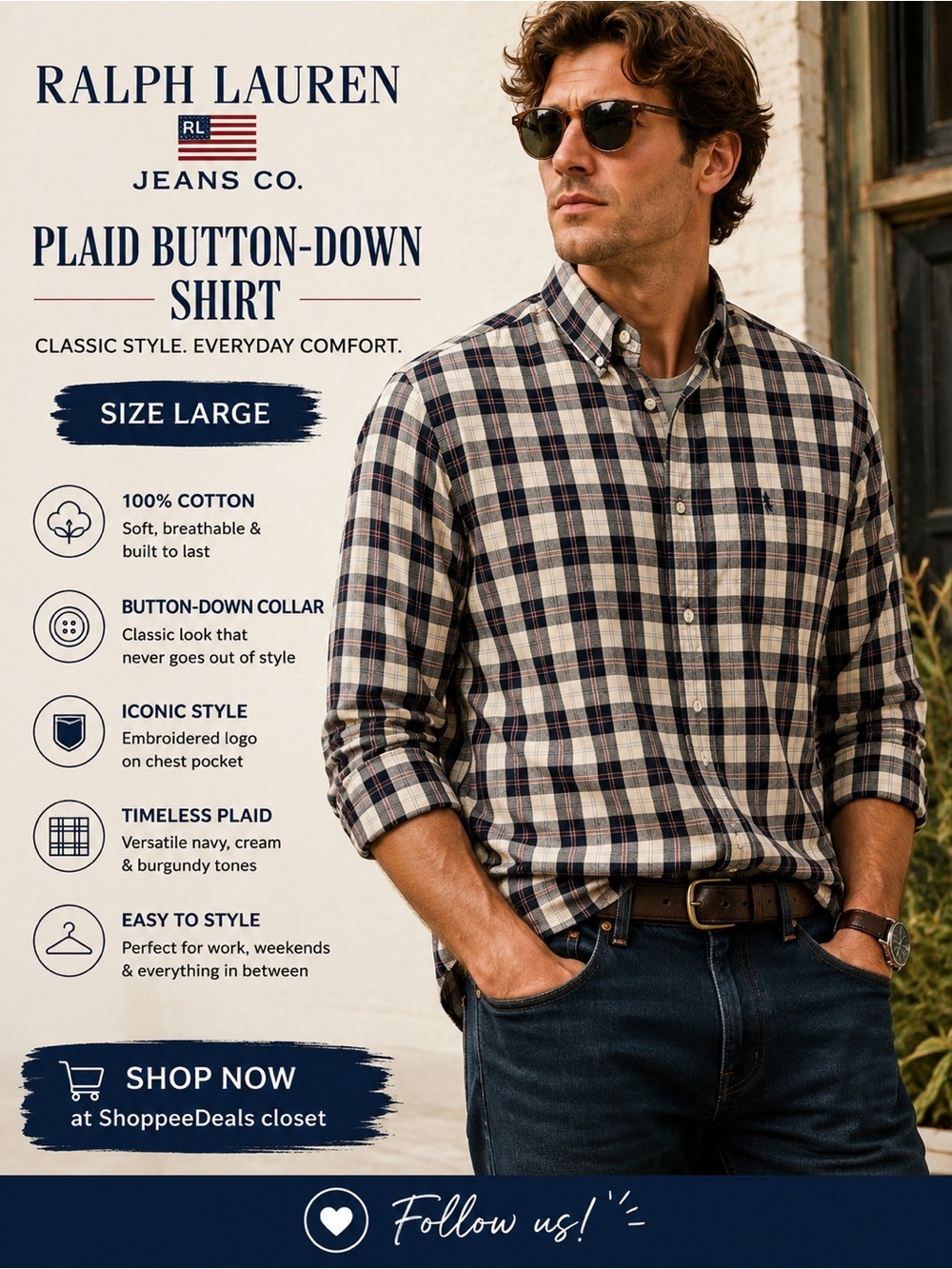 Ralph Lauren Jeans Co. Plaid Button-Down Shirt – Men’s Large